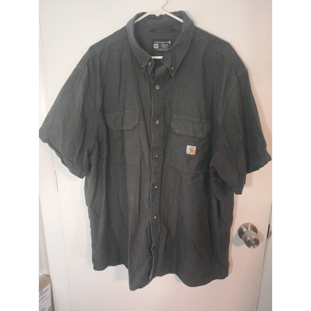 Carhartt Men's Dark Grey Loose Fit Short Sleeve Button Down shirt size 2XL